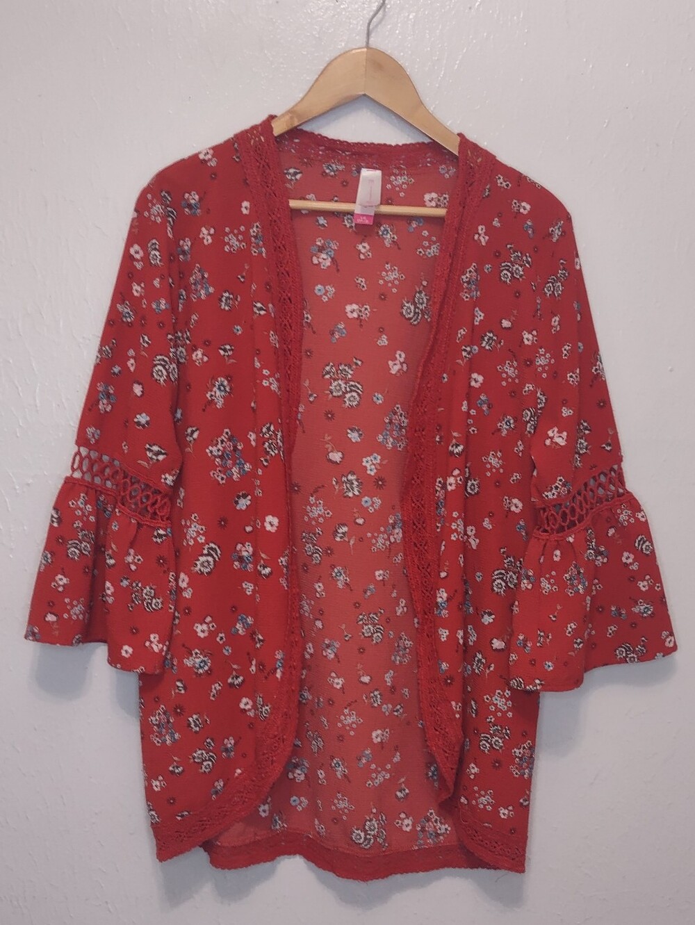 No Boundaries Kimono Top Women Junior Large Floral ¾ Sleeves Open Front